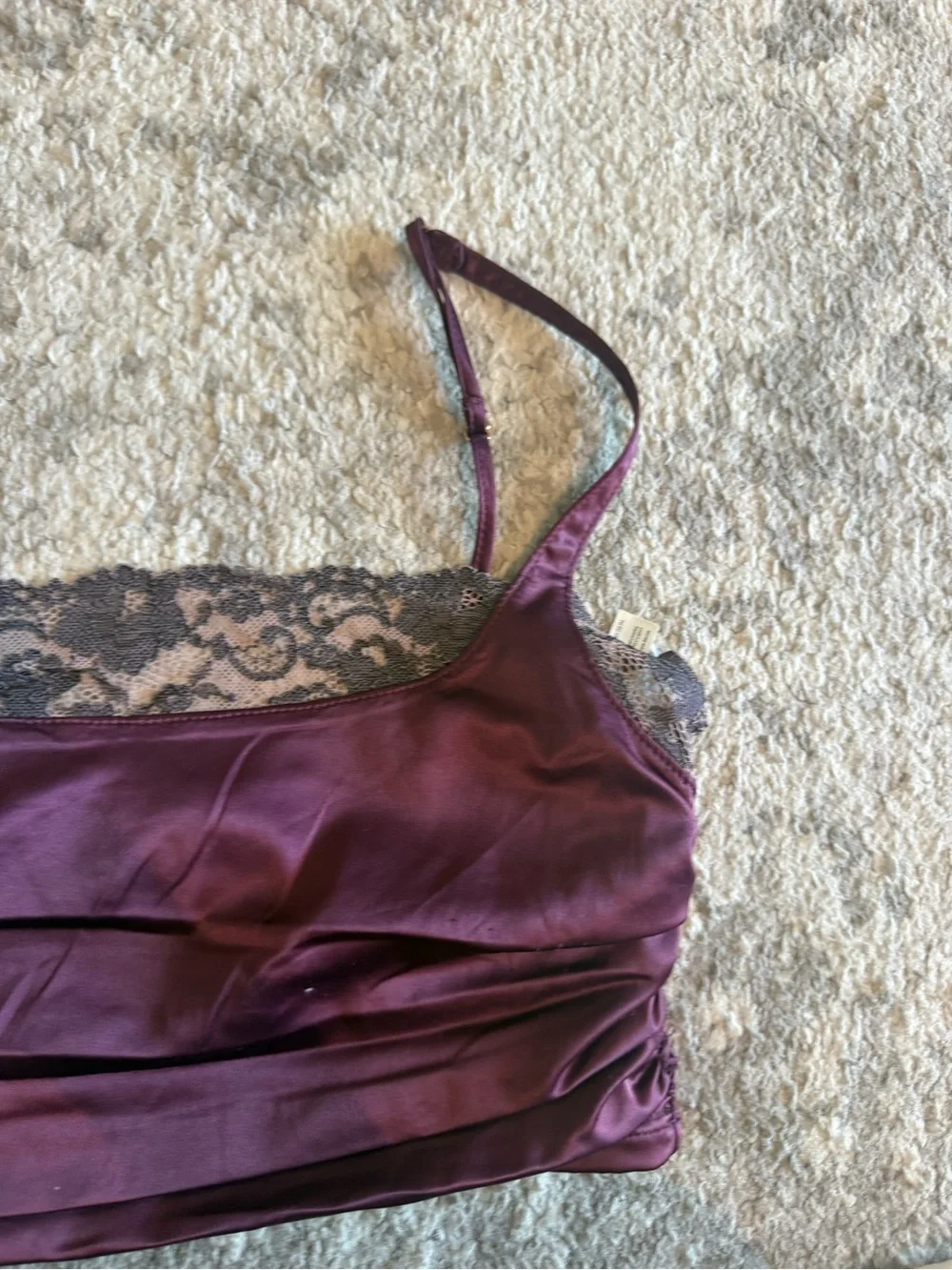 Free People Satin Lace Trim Crop Top in Plum